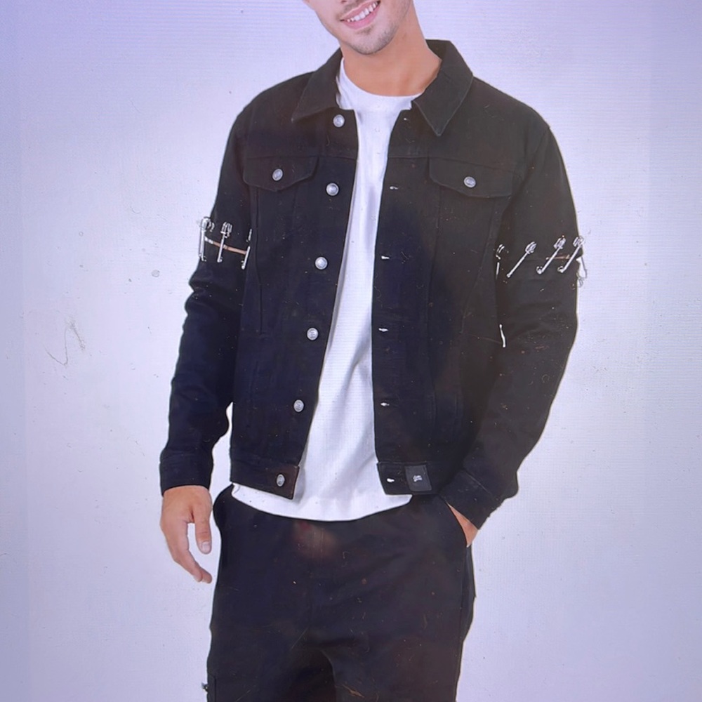 Sixth June Destroyed Safety Pins Black Denim Jacket